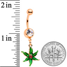 将图片加载到图库查看器，Clear Gem Rose Gold Tone Tiny Ladybug Leaves Dangle Belly Ring
