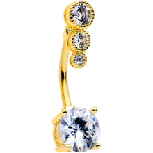 Load image into Gallery viewer, Clear CZ Gem Gold Tone Triple Drop Round Belly Ring
