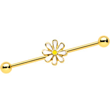 Load image into Gallery viewer, 14G Gold Tone Whimsical Daisy Flower Industrial Barbell 38mm
