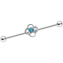 Load image into Gallery viewer, 14G Clear Blue Gem Celtic Knot Industrial Barbell 38mm

