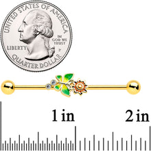 Load image into Gallery viewer, 14G Clear CZ Gem Gold Tone Sun Butterfly Industrial Barbell 38mm
