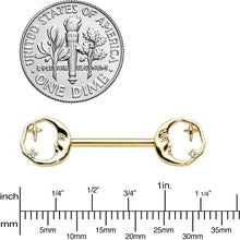 Load image into Gallery viewer, 14G 9/16 Gold Tone Face Crescent Moon Barbell Nipple Ring Set
