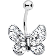 Load image into Gallery viewer, Clear Gem Lacy Butterfly Belly Ring
