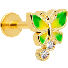 Load image into Gallery viewer, 16G 5/16 Clear CZ Gem Gold Tone Butterfly Green Labret Monroe Tragus
