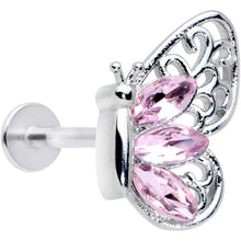 Load image into Gallery viewer, 16G 5/16 Pink Gem Lacy Butterfly Labret Monroe Tragus

