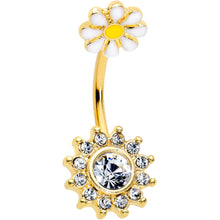 将图片加载到图库查看器，Clear Gem Gold Tone Sun Daisy Flower Double Mount Belly Ring
