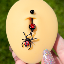 将图片加载到图库查看器，Red Gem Black Skull Spider Halloween Dangle Belly Ring
