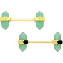 Load image into Gallery viewer, 14G 5/8 Green Gem Gold Tone Barbell Nipple Ring Set
