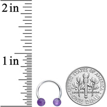 Load image into Gallery viewer, 16G 3/8  Purple Stone Ball End Internally Threaded Horseshoe
