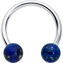 Load image into Gallery viewer, 16G 3/8 Blue Stone Ball End Internally Threaded Horseshoe
