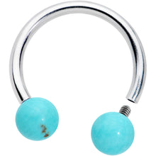 Load image into Gallery viewer, 16G 3/8 Lt Blue Stone Ball End Internally Threaded Horseshoe
