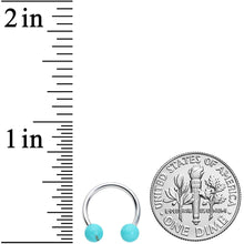 Load image into Gallery viewer, 16G 3/8 Lt Blue Stone Ball End Internally Threaded Horseshoe
