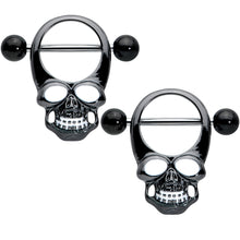 Load image into Gallery viewer, 14G 1/2 Black Grinning Skull Nipple Shield Set
