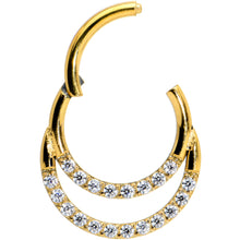 Load image into Gallery viewer, 16G 5/16 Clear CZ Gem Gold Tone Double Row Hinged Segment Ring
