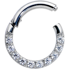 Load image into Gallery viewer, 16G 1/4 Clear CZ Gem G23 Titanium Paved Hinged Segment Ring
