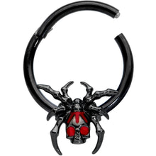 Load image into Gallery viewer, 16G 3/8 Red Gem Black Spider Skull Halloween Hinged Segment Ring
