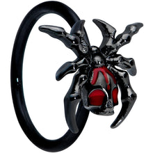 Load image into Gallery viewer, 20G 5/16 Red Gem Black Spider Skull Halloween Nose Hoop
