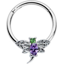 将图片加载到图库查看器，16G 3/8 Green Purple Gem Dragonfly Hinged Segment Ring
