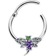 将图片加载到图库查看器，16G 3/8 Green Purple Gem Dragonfly Hinged Segment Ring
