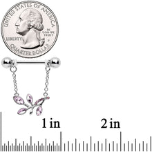 Load image into Gallery viewer, 14G 9/16 Pink Gem Leaves of Love Chain Dangle Nipple Ring Set
