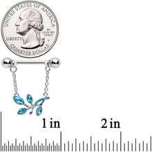 将图片加载到图库查看器，14G 9/16 Blue Gem Leaves of Love Chain Dangle Nipple Ring Set

