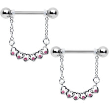 将图片加载到图库查看器，14G 9/16 Pink Gem Link Heart Valentine Dangle Nipple Ring Set
