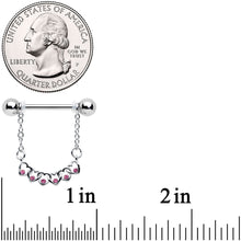 将图片加载到图库查看器，14G 9/16 Pink Gem Link Heart Valentine Dangle Nipple Ring Set

