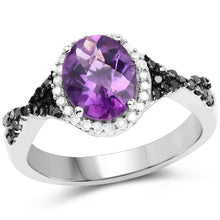 Load image into Gallery viewer, 1.64 Carat Genuine Amethyst, Black Diamond &amp; White Diamond .925 Sterling Silver Ring
