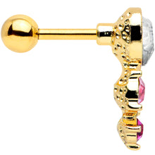 Load image into Gallery viewer, 16G 1/4 Clear Pink Gem Gold Tone Heart Cartilage Tragus Earring
