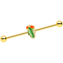 Load image into Gallery viewer, 14G Gold Tone Acorns Pine Cone Autumn Industrial Barbell 38mm
