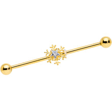 将图片加载到图库查看器，14G Clear Gem Gold Hue Snowflake Christmas Industrial Barbell 38mm
