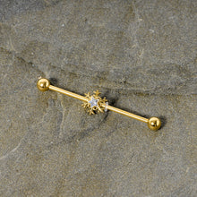 将图片加载到图库查看器，14G Clear Gem Gold Hue Snowflake Christmas Industrial Barbell 38mm
