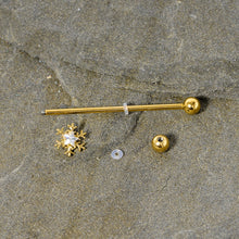 将图片加载到图库查看器，14G Clear Gem Gold Hue Snowflake Christmas Industrial Barbell 38mm
