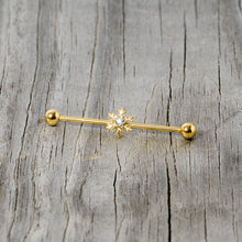 将图片加载到图库查看器，14G Clear Gem Gold Hue Snowflake Christmas Industrial Barbell 38mm
