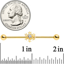 将图片加载到图库查看器，14G Clear Gem Gold Hue Snowflake Christmas Industrial Barbell 38mm
