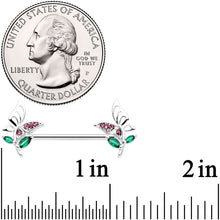 Load image into Gallery viewer, 14G 9/16 Pink Green Gem Floral Butterfly Nipple Ring Set
