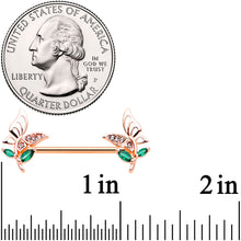 Load image into Gallery viewer, 14G 9/16 Rose Gold Tone Clear Gem Flora Butterfly Nipple Ring Set
