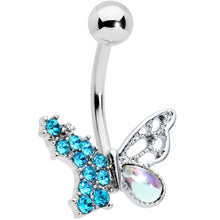 Load image into Gallery viewer, Blue Aurora Gem Super Glam Butterfly Belly Ring
