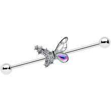 将图片加载到图库查看器，14G Clear Aurora Gem Super Glam Butterfly Industrial Barbell 38mm
