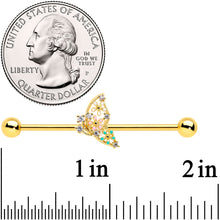将图片加载到图库查看器，14G Clear CZ Gem Gold Tone Abstract Industrial Barbell 38mm
