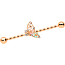 Load image into Gallery viewer, 14G Clear CZ Gem Rose Gold Tone Abstract Industrial Barbell 38mm
