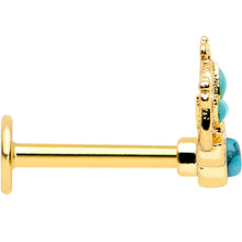 Load image into Gallery viewer, 16G 5/16 Turquoise Gold Tone Opulent Flower Labret Monroe Tragus

