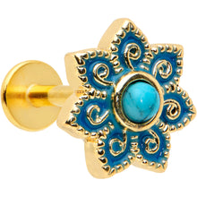 Load image into Gallery viewer, 16G 1/4 Turquoise Gold Tone Baroque Flower Labret Monroe Tragus
