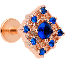 Load image into Gallery viewer, 16G 1/4 Blue Gem Rose Gold Tone Night Star Labret Monroe Tragus
