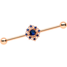 Load image into Gallery viewer, 14G Blue Gem Rose Gold Tone Wicked Web Industrial Barbell 38mm
