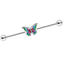 Load image into Gallery viewer, 14G Clear Gem Bright Beauty Butterfly Industrial Barbell 38mm
