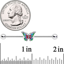 Load image into Gallery viewer, 14G Clear Gem Bright Beauty Butterfly Industrial Barbell 38mm
