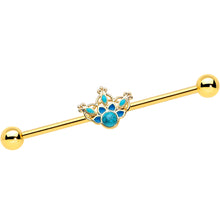 Load image into Gallery viewer, 14G Turquoise Gold Tone Opulent Bloom Industrial Barbell 38mm
