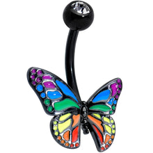 Load image into Gallery viewer, Clear Gem Black Rainbow Pride Butterfly Belly Ring
