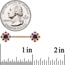 Load image into Gallery viewer, 14G 9/16 Blue Gem Rose Gold Tone Wicked Web Nipple Ring Set
